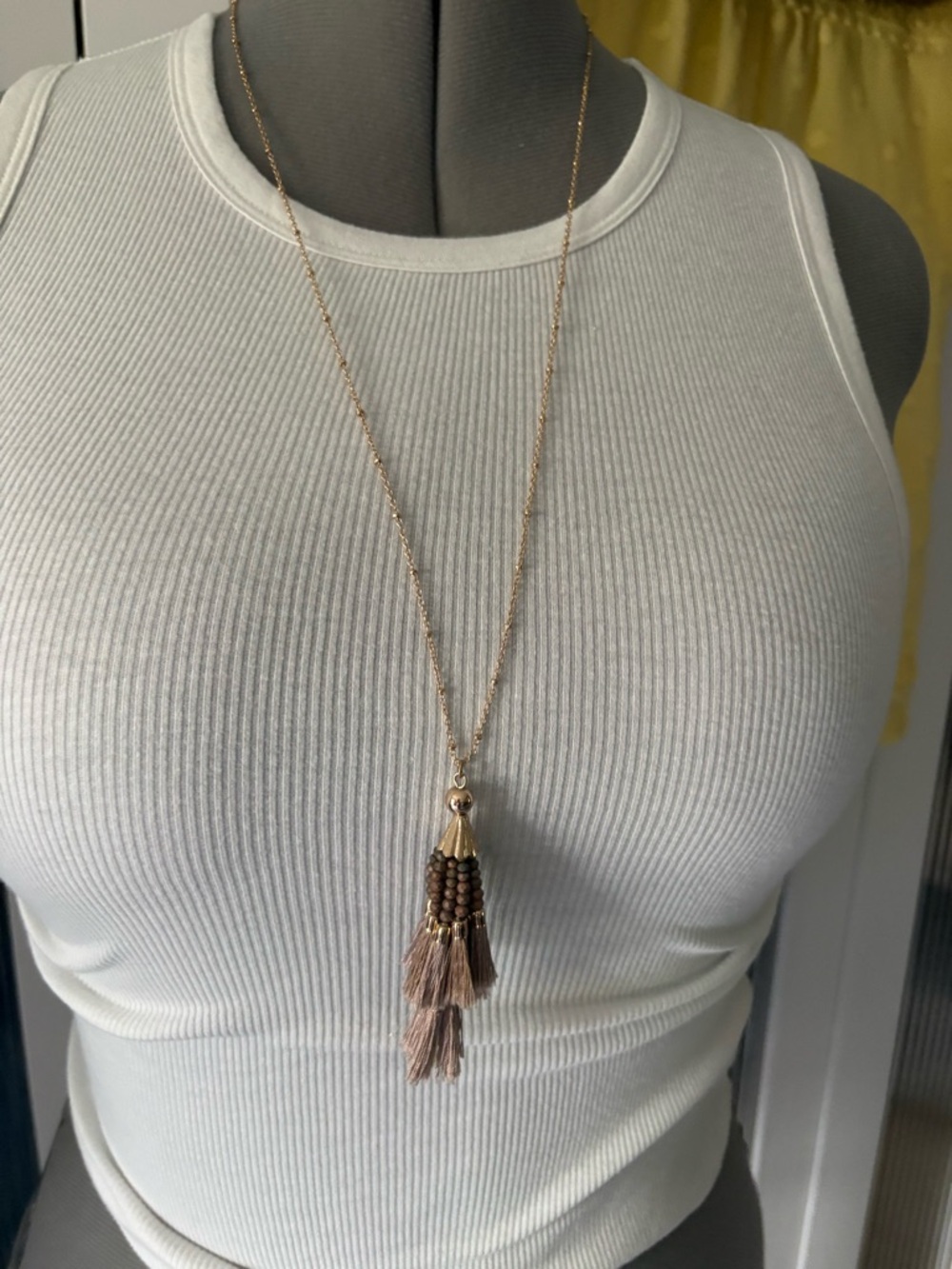 Anthropologie Rose Gold Chain Necklace with Mauve Tassel
